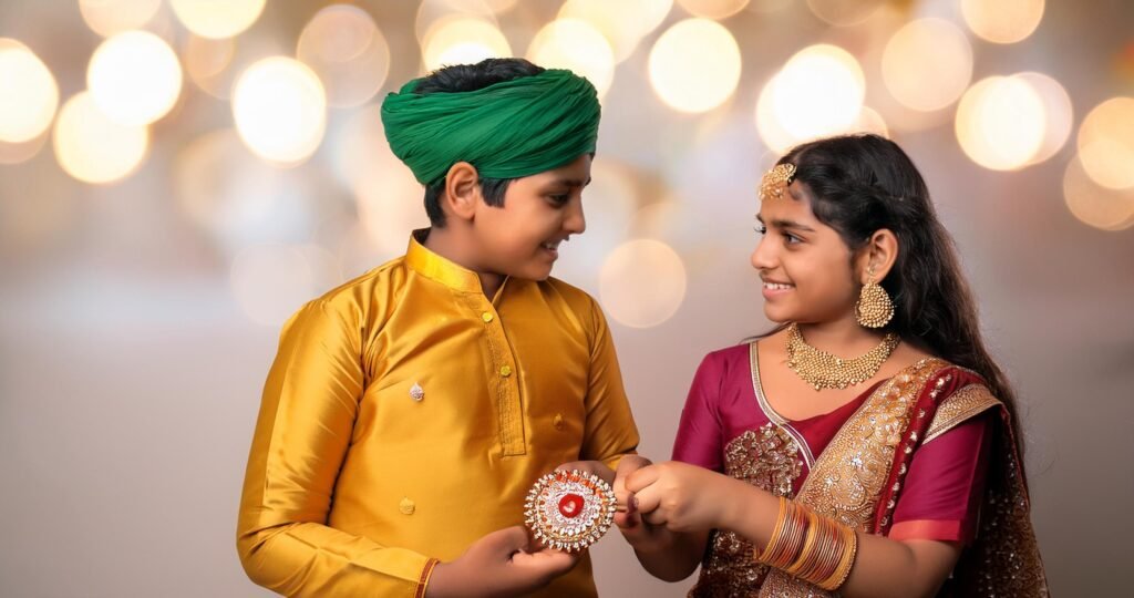 Brother and sister celebrating Raksha Bandhan